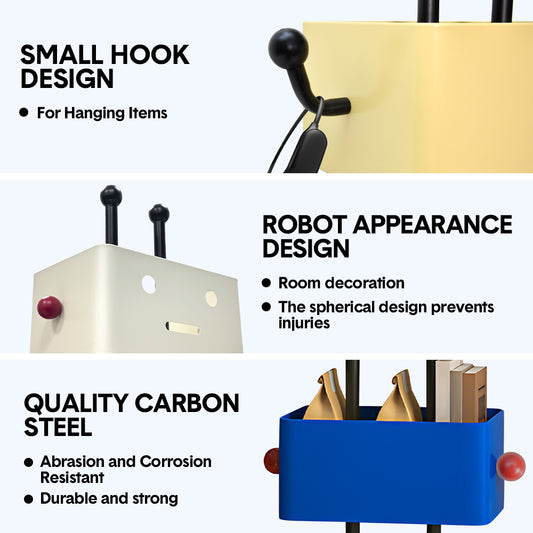 4-Tier Floor Bookshelf Multi-Functional Standing Bookcase Carbon Steel Creative Corner Shelf with Vivid Colors for Living Room Small Space 35x25x136cm