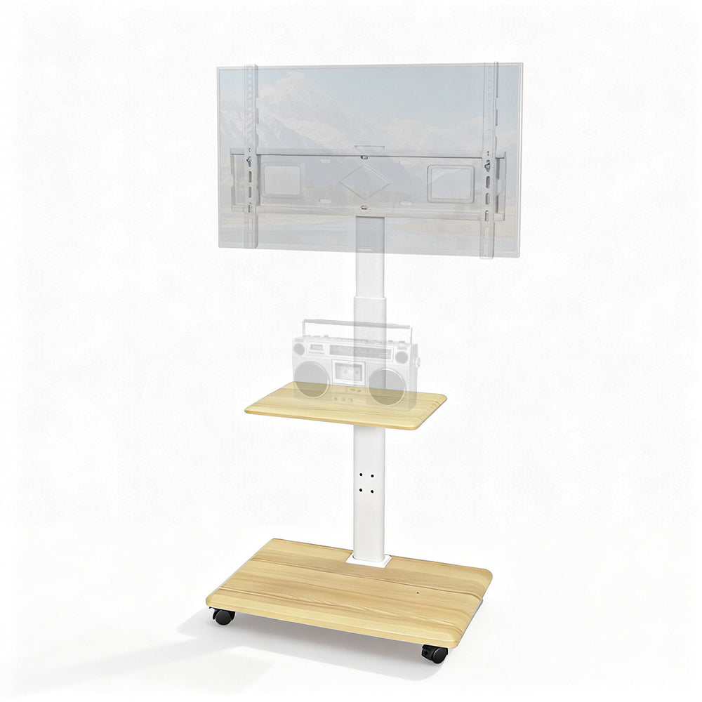 Mobile Floor TV Stand for 32-70 Inch TVs VESA up to 600x400mm Max 30kg Swivel Height Adjustable TV Cart with Shelf and Lockable Wheels White