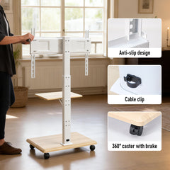 Mobile Floor TV Stand for 32-70 Inch TVs VESA up to 600x400mm Max 30kg Swivel Height Adjustable TV Cart with Shelf and Lockable Wheels White