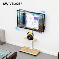 Mobile Floor TV Stand for 32-70 Inch TVs VESA up to 600x400mm Max 30kg Swivel Height Adjustable TV Cart with Shelf and Lockable Wheels White