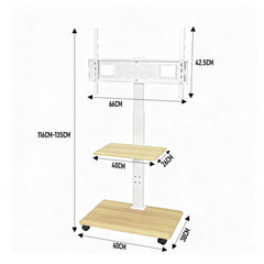 Mobile Floor TV Stand for 32-70 Inch TVs VESA up to 600x400mm Max 30kg Swivel Height Adjustable TV Cart with Shelf and Lockable Wheels White
