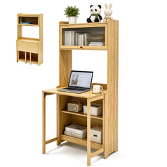 80cm Folding Desk with Bookshelf and Storage Large Desktop Foldable Bamboo Computer Desk Compact Home Office Workstation for Small Spaces Dorms Apartment