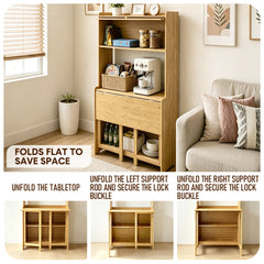 80cm Folding Desk with Bookshelf and Storage Large Desktop Foldable Bamboo Computer Desk Compact Home Office Workstation for Small Spaces Dorms Apartment