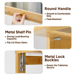 80cm Folding Desk with Bookshelf and Storage Large Desktop Foldable Bamboo Computer Desk Compact Home Office Workstation for Small Spaces Dorms Apartment