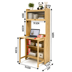 80cm Folding Desk with Bookshelf and Storage Large Desktop Foldable Bamboo Computer Desk Compact Home Office Workstation for Small Spaces Dorms Apartment
