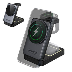 3-in-1 Foldable Wireless Charger Stand Magnetic 15W Fast Charging Station  For Apple iWatch iPhone Air Pods Android with Night Light Magsafe Charger