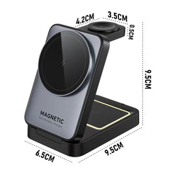 3-in-1 Foldable Wireless Charger Stand Magnetic 15W Fast Charging Station  For Apple iWatch iPhone Air Pods Android with Night Light Magsafe Charger