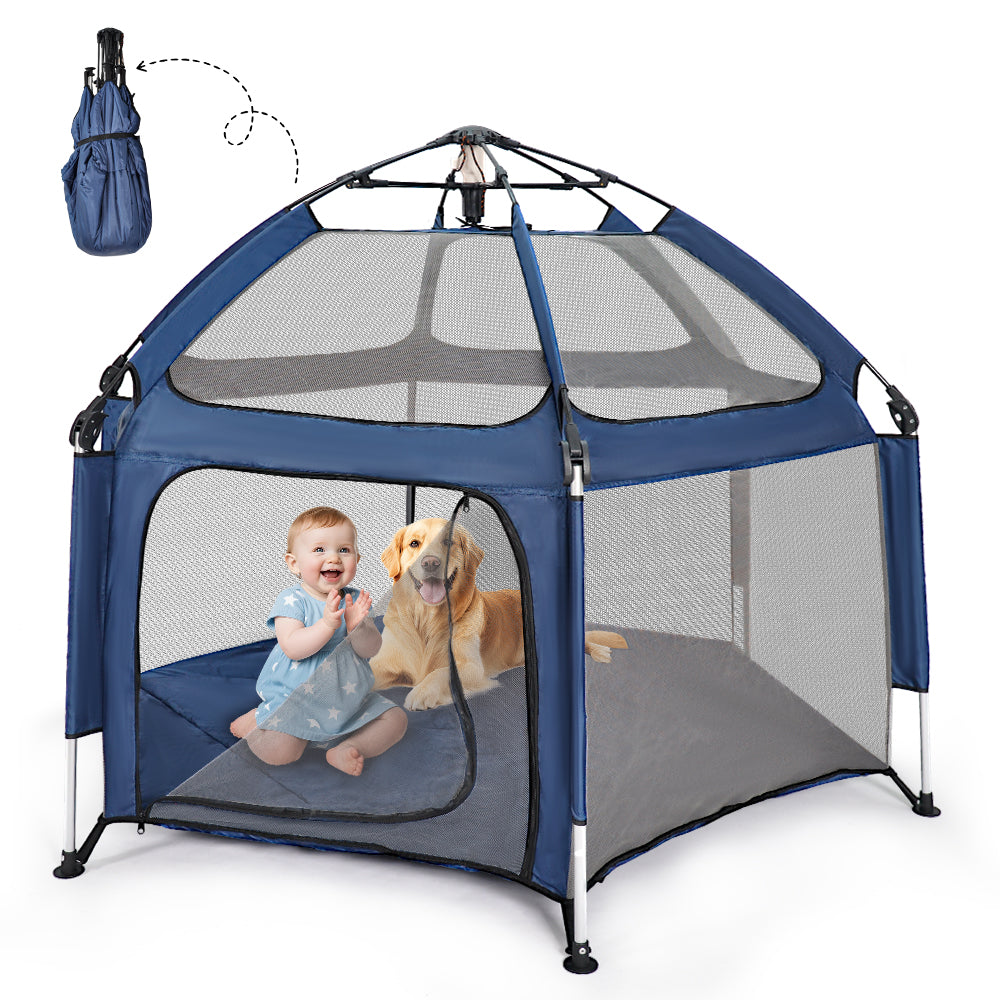 Foldable Playpen Lightweight Pop up Playpen Safe and Sun protection with UV Canopy and Travel Bag for Baby Pet Indoor Outdoor Activities Yard Beach Travel