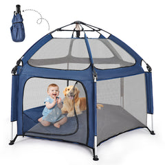 Foldable Playpen Lightweight Pop up Playpen Safe and Sun protection with UV Canopy and Travel Bag for Baby Pet Indoor Outdoor Activities Yard Beach Travel