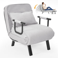 3-in-1 Convertible Sofa Bed Single Chaise Lounge Couch 6-Angle Adjustable Backrest with Pillow Upholstered Folding Leisure Recliner for Home Office Apt