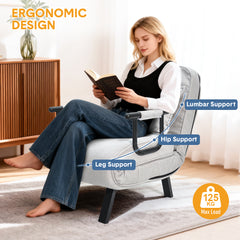 3-in-1 Convertible Sofa Bed Single Chaise Lounge Couch 6-Angle Adjustable Backrest with Pillow Upholstered Folding Leisure Recliner for Home Office Apt