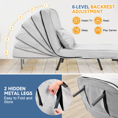 3-in-1 Convertible Sofa Bed Single Chaise Lounge Couch 6-Angle Adjustable Backrest with Pillow Upholstered Folding Leisure Recliner for Home Office Apt