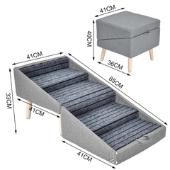 Convertible Pet Steps Split Ottoman 40cm High 4-Step Dog Stairs for Couch Bed With Non-Slip Surface for Small Dogs Cats Injured and Elderly Pets Max Load 60kg