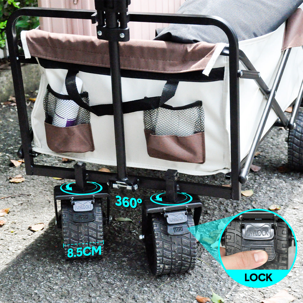 Folding Wagon Cart Camping Cart Beach Trolley Heavy Duty 150L Storage for Outdoor Garden Picnic Sports Shopping Trolley 200KG Weight Capacity