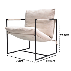 Cozy Metal Framed Armchair Modern Accent Sling Chair Ergonomic Plush Comfort Reclined Seat With Armrest and Upholstered Soft Foam Cushion for Living Room