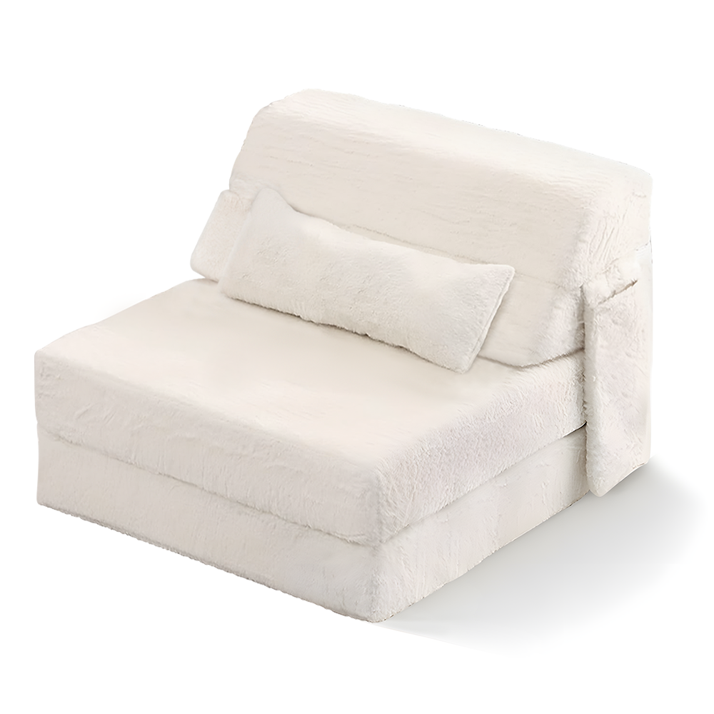 Folding Fur Sofa Bed Convertible Boneless Single Chaise Lounge and Futon with Pillow and Washable Cover High Rebound Sponge Couch for Guest Living Room Dorm