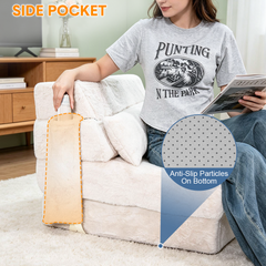 Folding Fur Sofa Bed Convertible Boneless Single Chaise Lounge and Futon with Pillow and Washable Cover High Rebound Sponge Couch for Guest Living Room Dorm