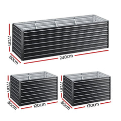 Green Fingers 2-in-1 Raised Garden Bed Kit, 240cm/120cm| 77cm Extra Deep Ergonomic Planter Box | Protect Your Back | Galvanised Steel Vegetable Flower Pot for Outdoor Garden | Includes Gloves & Pegs