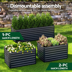 Green Fingers 2-in-1 Raised Garden Bed Kit, 240cm/120cm| 77cm Extra Deep Ergonomic Planter Box | Protect Your Back | Galvanised Steel Vegetable Flower Pot for Outdoor Garden | Includes Gloves & Pegs
