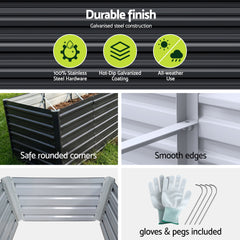 Green Fingers 2-in-1 Raised Garden Bed Kit, 240cm/120cm| 77cm Extra Deep Ergonomic Planter Box | Protect Your Back | Galvanised Steel Vegetable Flower Pot for Outdoor Garden | Includes Gloves & Pegs
