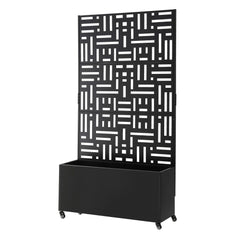 Green Fingers Mobile Planter Box Garden Bed with Trellis Privacy Screen & Lockable Wheels for Climbing Plants