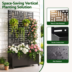 Green Fingers Mobile Planter Box Garden Bed with Trellis Privacy Screen & Lockable Wheels for Climbing Plants