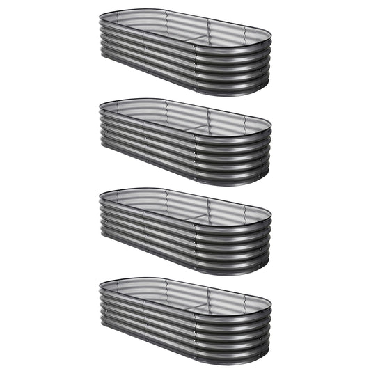 Green Fingers 4 Pcs Raised Garden Bed Kit Oval Galvanized Steel Planter Boxes 160x80x42cm, Heavy Duty Metal Elevated Garden Bed for Vegetables Flowers Herbs, with Safety Edging, Gloves & Pegs Included