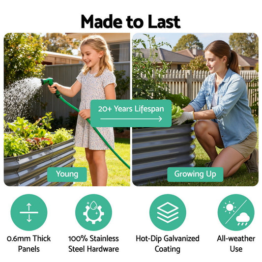 Green Fingers Garden Bed 320X80X42cm Oval Planter Box Raised Container Galvanised