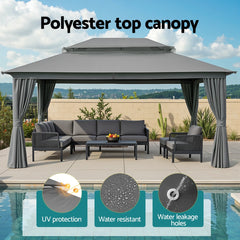 Instahut Gazebo 3x4m Canopy Outdoor Steel Frame Patio Tent Curtains Marquee Grey