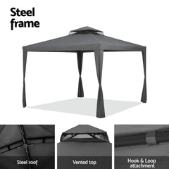 Instahut Gazebo Marquee 3m Outdoor Event Tent Camping Party Mesh Wall Canopy Grey