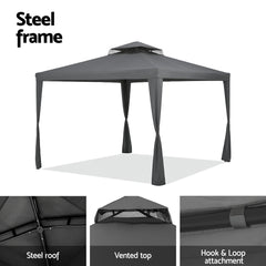 Instahut Gazebo Marquee 3m Outdoor Event Tent Camping Party Mesh Wall Canopy Grey