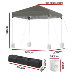 Instahut Gazebo 2x2m Outdoor Patio Garden Marquee Shade w/ Base Pods Grey