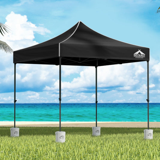 Instahut Gazebo Pop Up Marquee 3x3 Folding 500D Wedding Tent Base Pod Black