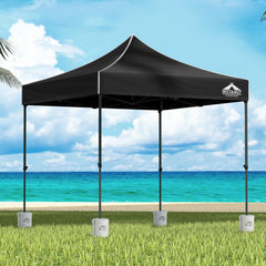 Instahut Gazebo Pop Up Marquee 3x3 Folding 500D Wedding Tent Base Pod Black