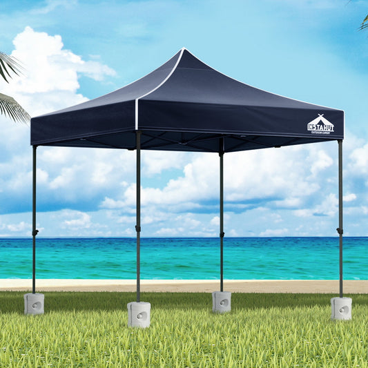 Instahut Gazebo Pop Up 3x3m w/Base Podx4 Marquee Folding Outdoor Wedding Camping Tent Shade Canopy Navy