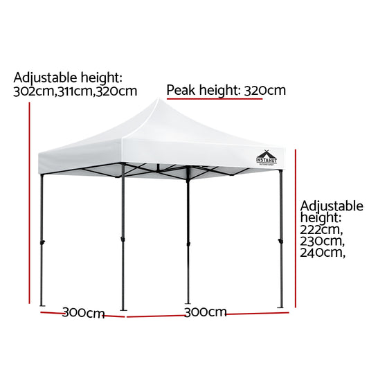 Instahut Gazebo Pop Up Marquee 3x3 Folding Tent Outdoor Camping 500D Oxford