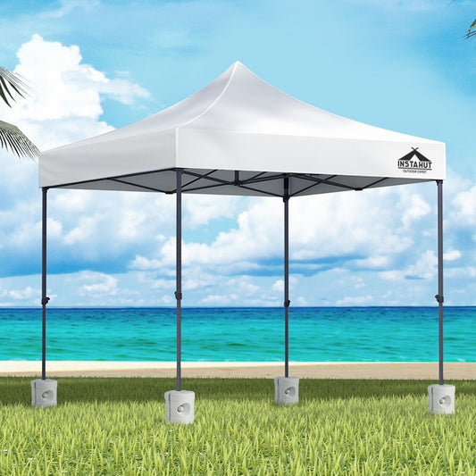 Instahut Gazebo Pop Up 3x3m w/Base Podx4 Marquee Folding Outdoor Wedding Camping Tent Shade Canopy White