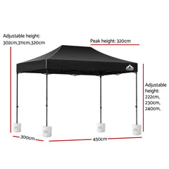 Instahut Gazebo Pop Up Marquee 3x4.5 Folding 500D Wedding Tent Base Pod Black