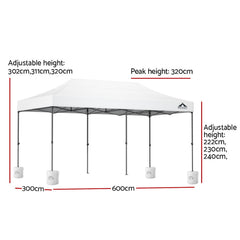 Instahut Gazebo Pop Up Marquee 3x6 Folding 500D Wedding Tent Base Pod White