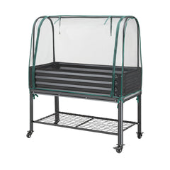 Green Fingers Mobile Raised Garden Bed with Net Cover Storage Shelf for Tomato Vegetables Herb Charcoal