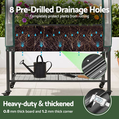 Green Fingers Mobile Raised Garden Bed with Greenhouse Cover Storage Shelf for Tomato Vegetables Herb Charcoal