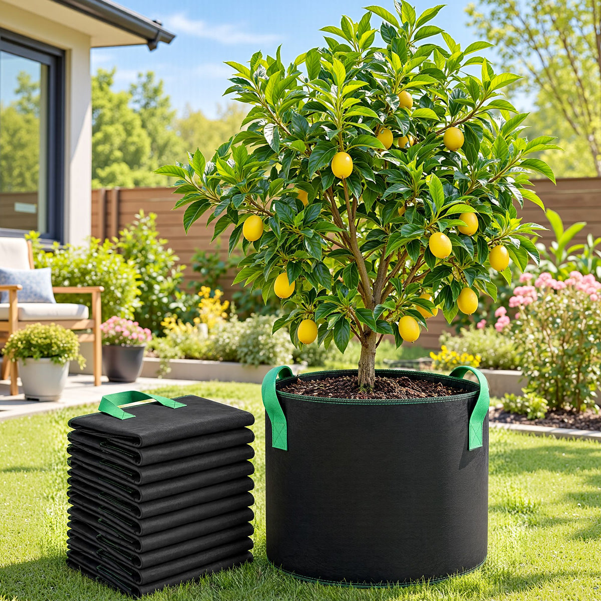 Green Fingers 20 Gallon Grow Bags 300gsm thick Aeration Fabric Pots 10 Pack