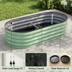 Green Fingers Self Watering Oval Garden Bed Galvanised for Balcony Deck 120x60x30cm