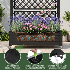 Green Fingers Mobile Planter Box with Trellis, Self Watering Garden Bed & Privacy Screen for Climbing Plants Flowers, Black