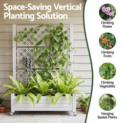 Green Fingers Mobile Planter Box with Trellis, Self Watering Garden Bed & Privacy Screen for Climbing Plants Flowers, White