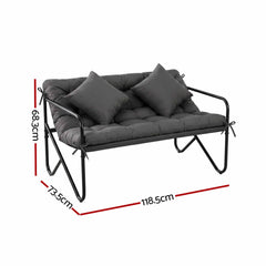 Gardeon Garden Bench 2 Seater Outdoor Bench Metal with Cushion 118cm Black