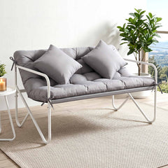 Gardeon Garden Bench 2 Seater Outdoor Bench Metal with Cushion 118cm Grey