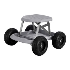 Gardeon Garden Cart Seat with Wheels, Rolling Work Stool with Tool Storage Tray, 440lbs (200kg) Heavy Duty Capacity Garden Stool for Outdoor Yard Work, Car Detailing, and Garage Maintenance, Grey/Black