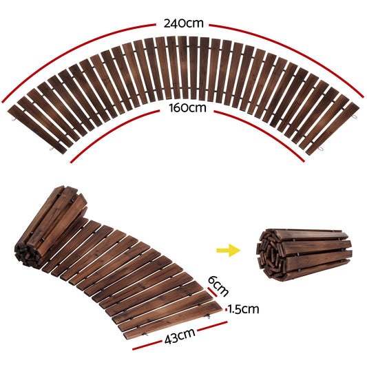 Gardeon 8FT Wooden Garden Pathway Roll-Out Curved Walkway Outdoor Backyard Charcoal Brown