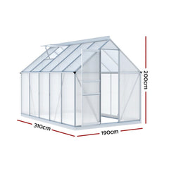 Green Fingers Greenhouse Aluminium Polycarbonate Premium Garden Storage Shed 3.1Mx1.9Mx2.0M